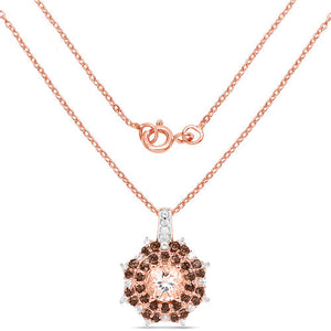 18K Rose Gold Plated 1.61 Carat Genuine Morganite, Smoky Quartz and White Zircon .925 Sterling Silver Pendant