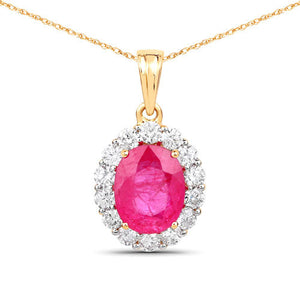 2.56 Carat Genuine Burma Ruby and White Diamond 18K Yellow Gold Pendant