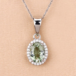 1.27 Carat Genuine Green Tourmaline and White Diamond 14K White Gold Pendant