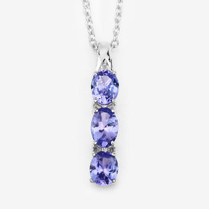1.11 Carat Genuine Tanzanite and White Diamond .925 Sterling Silver Pendant
