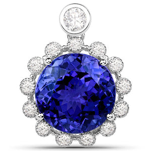 14.36 Carat Genuine Tanzanite and White Diamond 18K White Gold Pendant