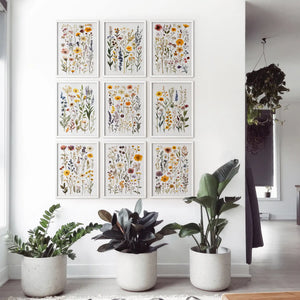Meadow Wildflowers Prints. Floral Wall Art Set of 9 Pieces
