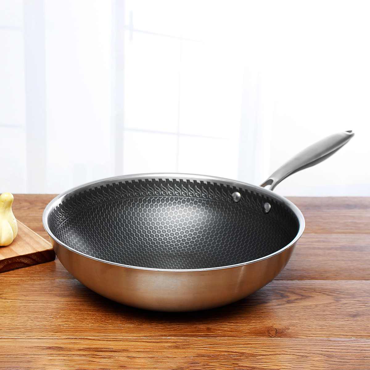 ChefSeries | Stainless Steel Frying Pan with Honeycomb Texture | Scratch-Resistant Non-Stick Coating for Even Cooking