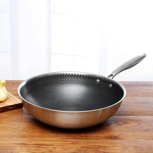 ChefSeries | Stainless Steel Frying Pan with Honeycomb Texture | Scratch-Resistant Non-Stick Coating for Even Cooking
