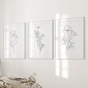 Black and White Botanical Prints. Modern Minimalist Line Art