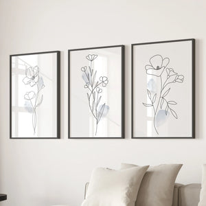 Black and White Botanical Prints. Modern Minimalist Line Art