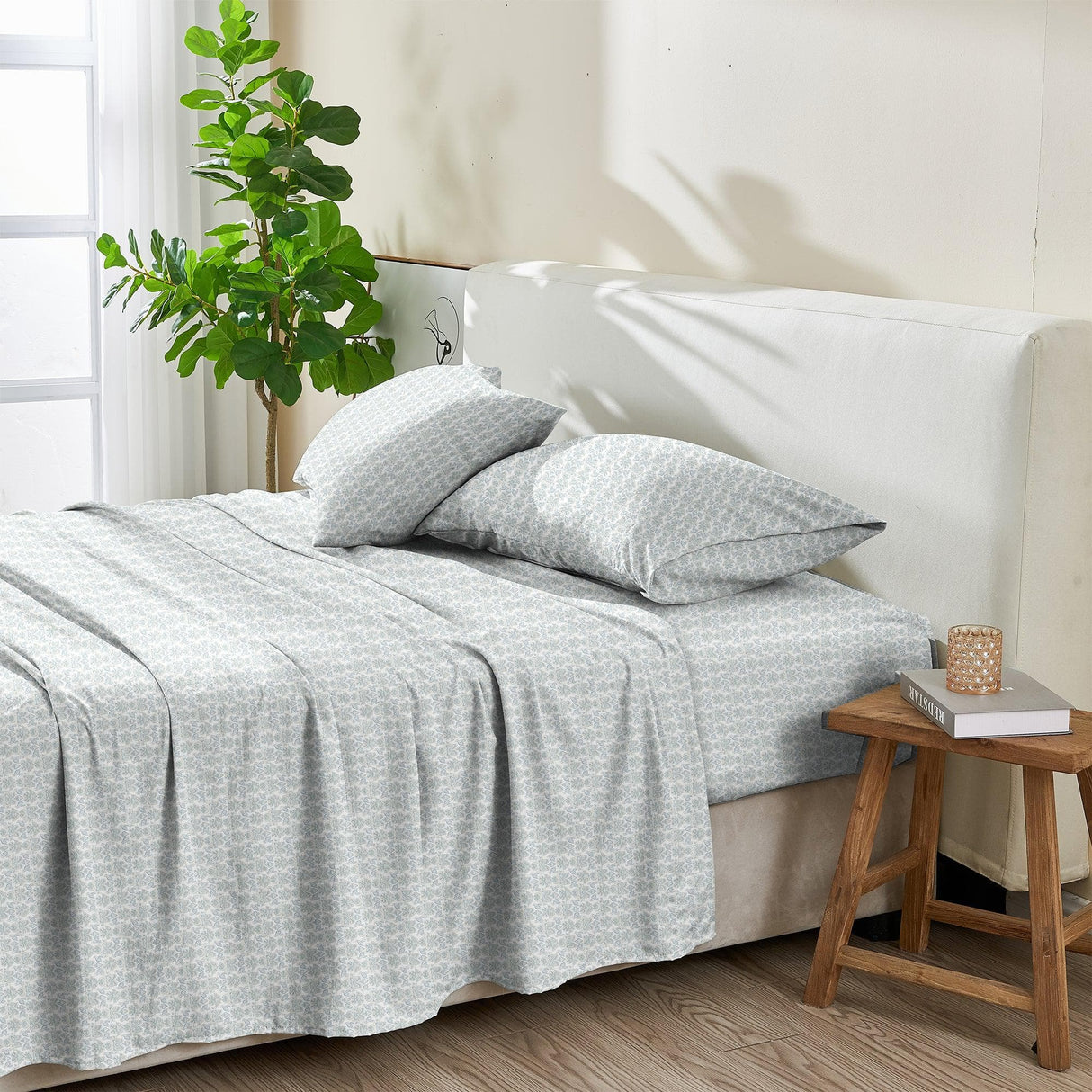 Patina Vie Maison Bed Sheets 100% Cotton Percale Floral Printed Cool & Crisp Sheet Set