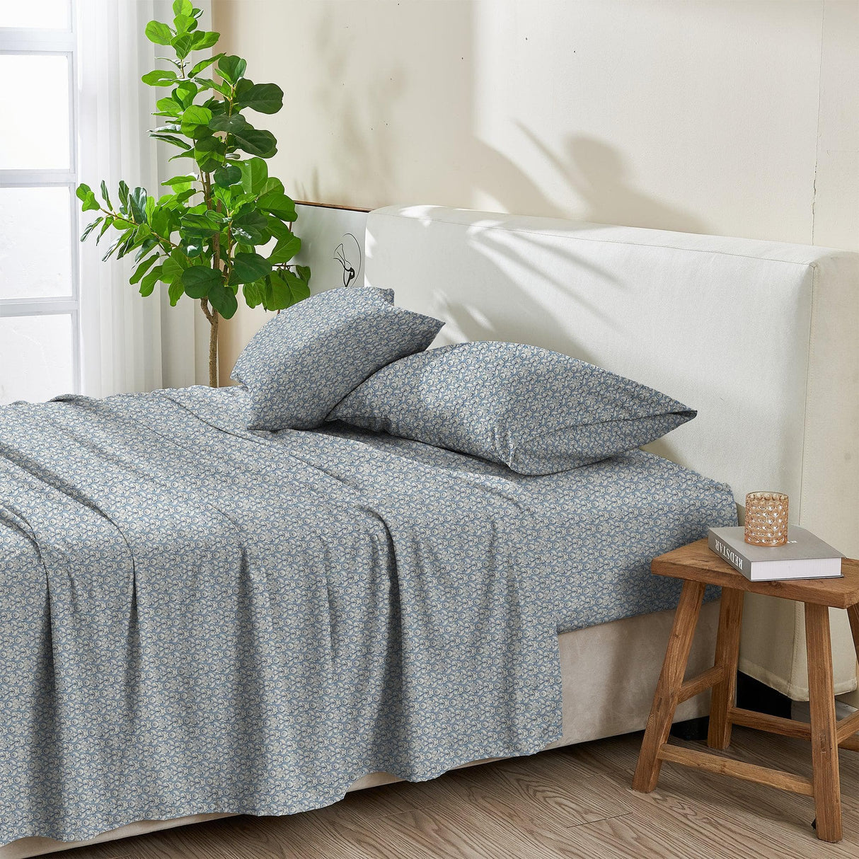 Patina Vie Maison Bed Sheets 100% Cotton Percale Floral Printed Cool & Crisp Sheet Set