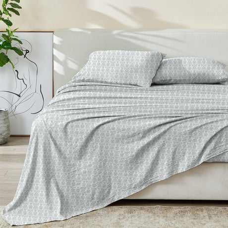 Patina Vie Maison Bed Sheets Full / White / Green Floral 100% Cotton Percale Floral Printed Cool & Crisp Sheet Set