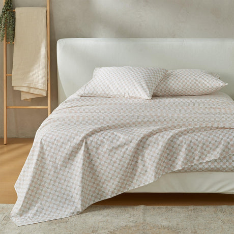 Patina Vie Maison Bed Sheets King / White / Terracotta Floral 100% Cotton Percale Floral Printed Cool & Crisp Sheet Set