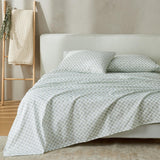 Patina Vie Maison Bed Sheets King / White / Sage Green Floral 100% Cotton Percale Floral Printed Cool & Crisp Sheet Set