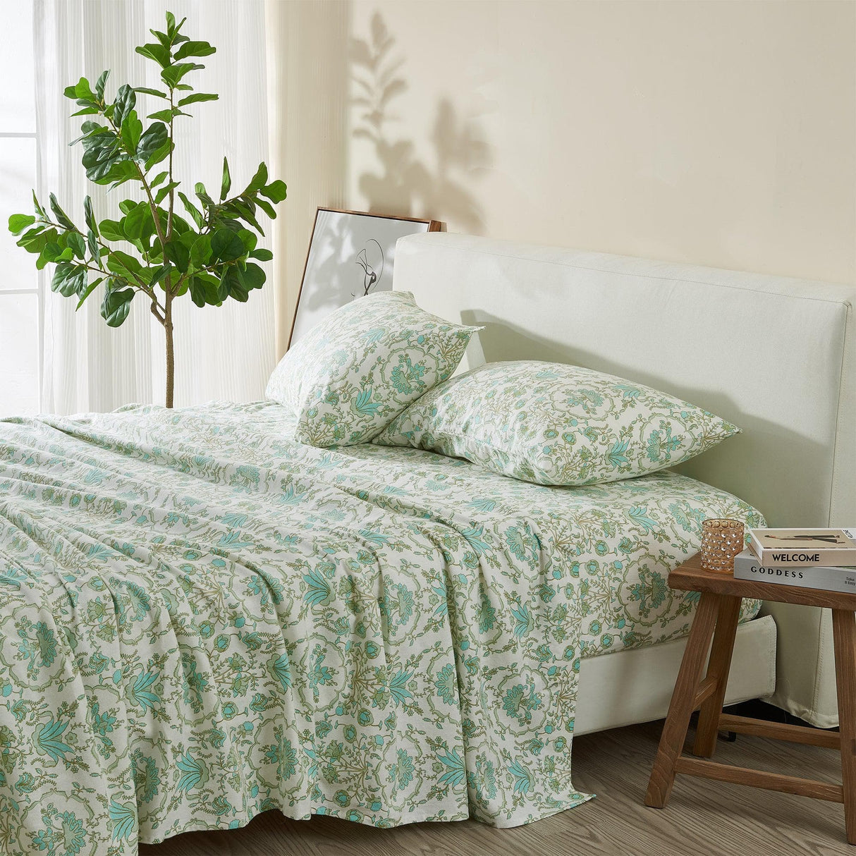 Patina Vie Maison Bed Sheets 100% Cotton Vintage Floral Printed Flannel Sheet Set