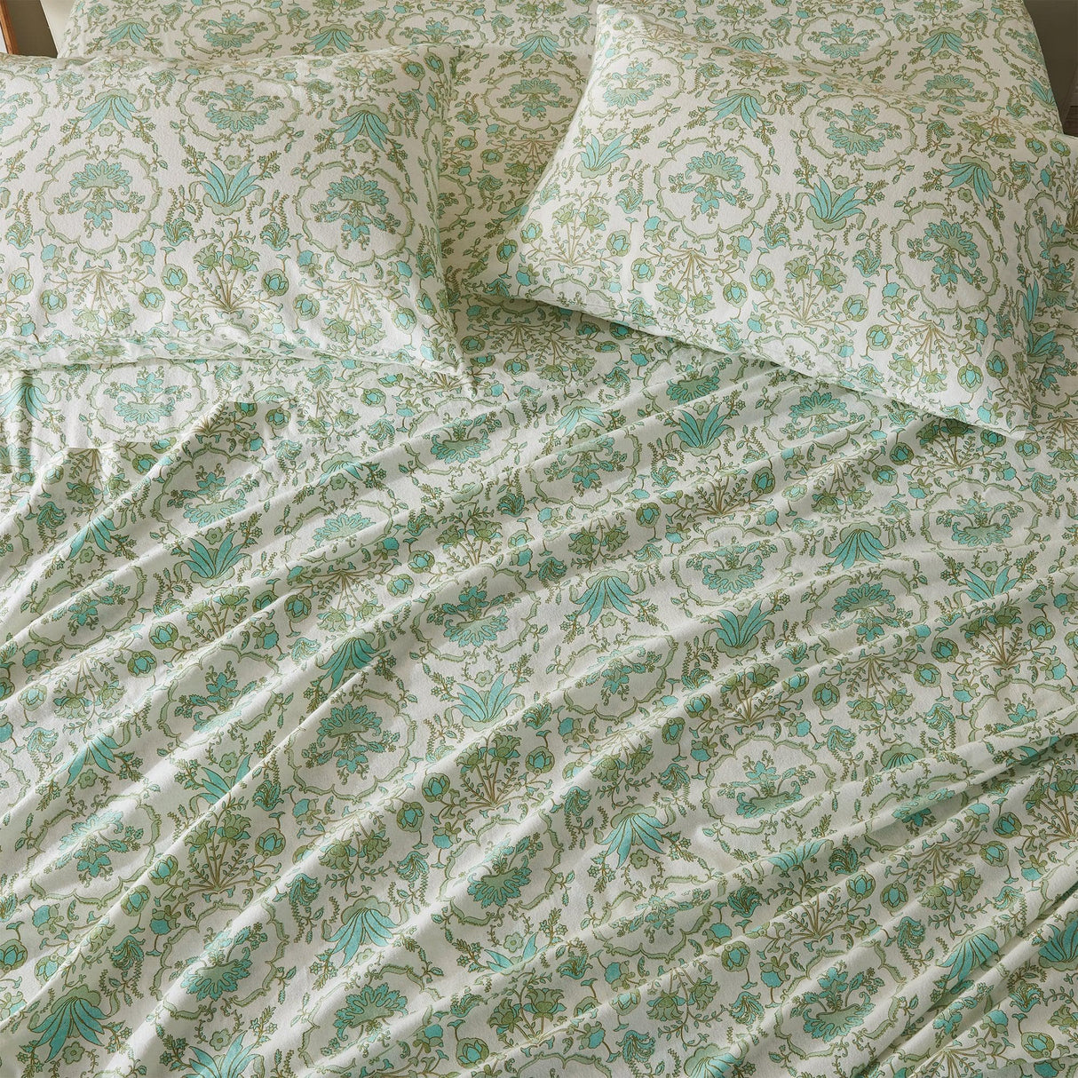 Patina Vie Maison Bed Sheets 100% Cotton Vintage Floral Printed Flannel Sheet Set