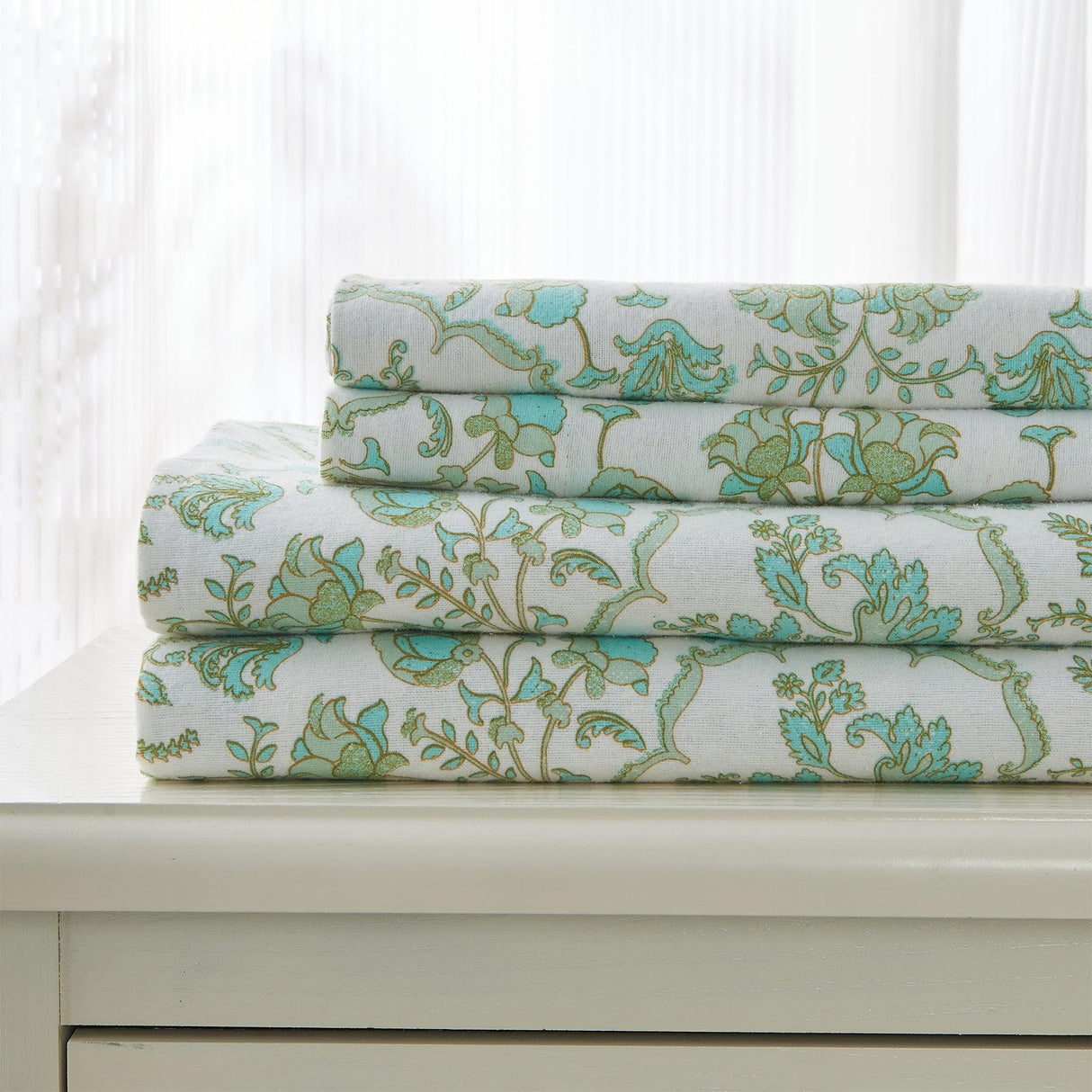 Patina Vie Maison Bed Sheets 100% Cotton Vintage Floral Printed Flannel Sheet Set
