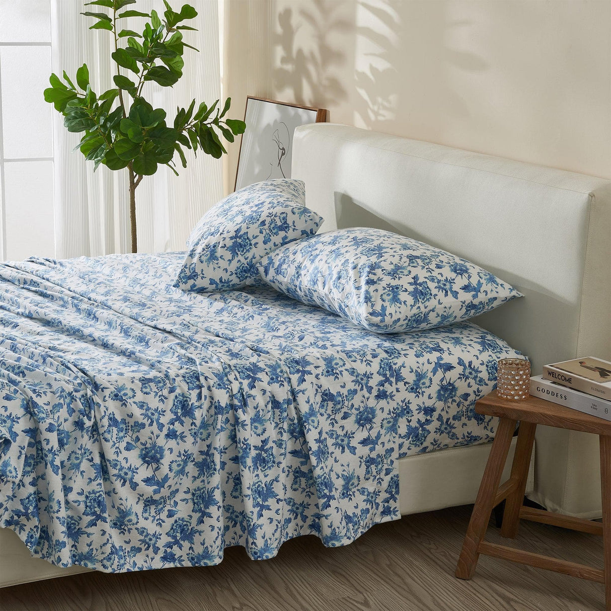Patina Vie Maison Bed Sheets 100% Cotton Vintage Floral Printed Flannel Sheet Set
