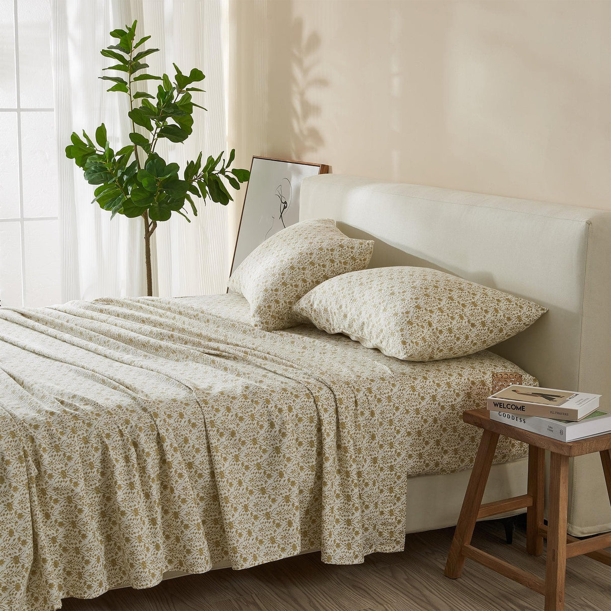 Patina Vie Maison Bed Sheets 100% Cotton Vintage Floral Printed Flannel Sheet Set