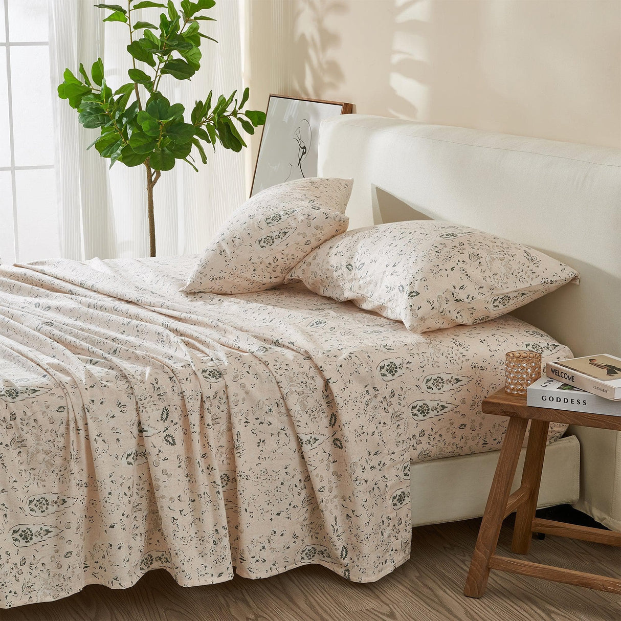 Patina Vie Maison Bed Sheets 100% Cotton Vintage Floral Printed Flannel Sheet Set