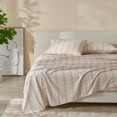 Patina Vie Maison Bed Sheets Queen / Geometric - Natural 100% Cotton Vintage Floral Printed Flannel Sheet Set