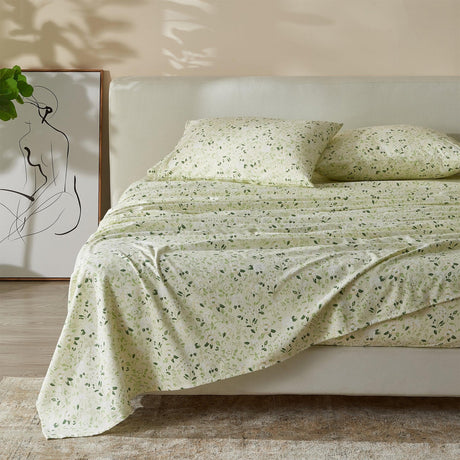 Patina Vie Maison Bed Sheets Queen / Floral - Green 100% Cotton Vintage Floral Printed Flannel Sheet Set