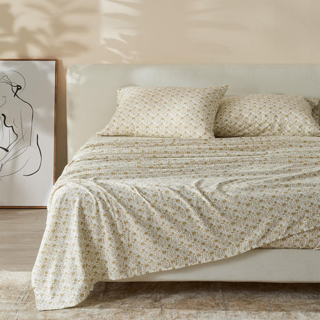 Patina Vie Maison Bed Sheets Twin / Geo Floral - Olive Green 100% Cotton Vintage Floral Printed Flannel Sheet Set