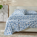 Patina Vie Maison Bed Sheets Queen / Floral - Blue 100% Cotton Vintage Floral Printed Flannel Sheet Set