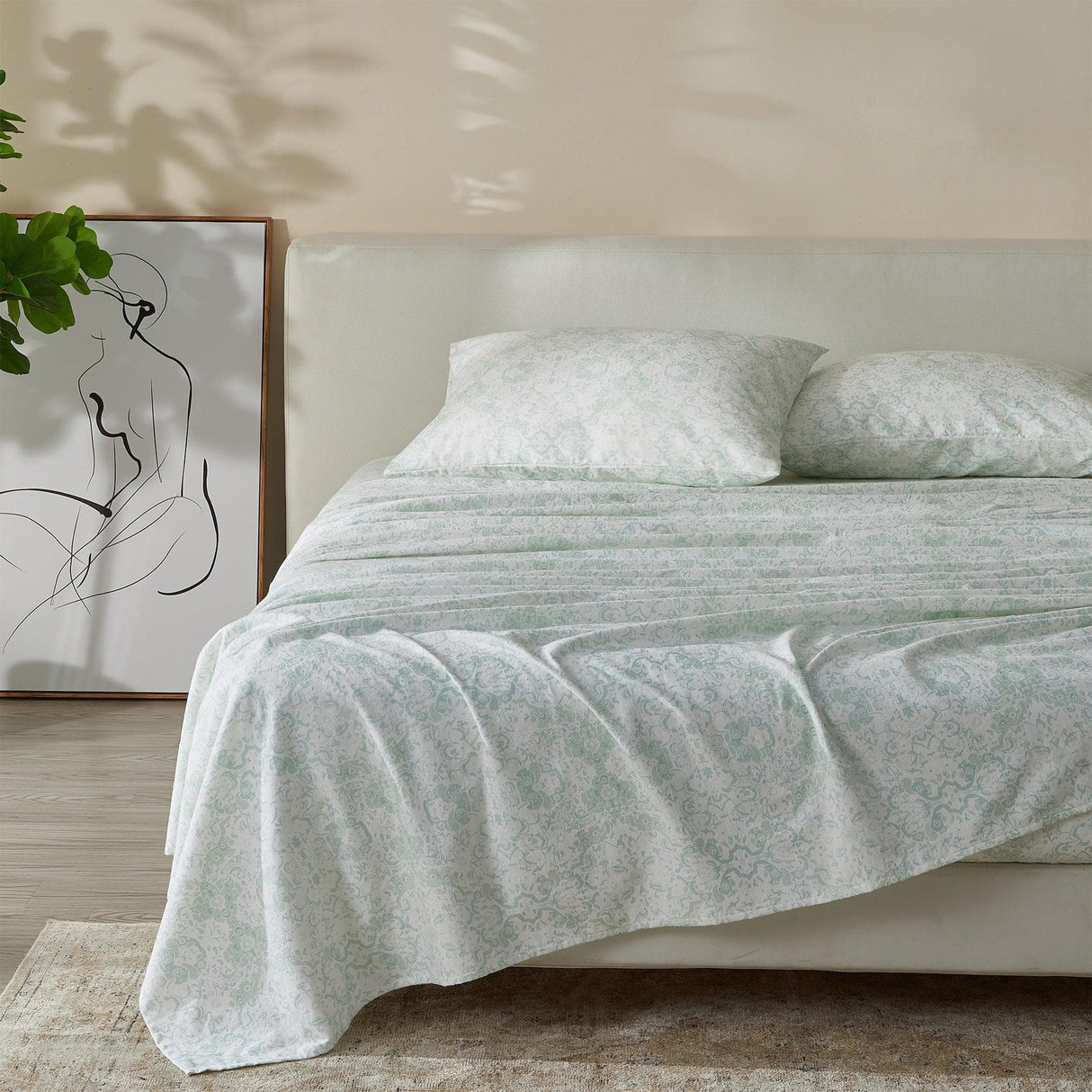 Patina Vie Maison Bed Sheets Twin / Floral - Aqua 100% Cotton Vintage Floral Printed Flannel Sheet Set