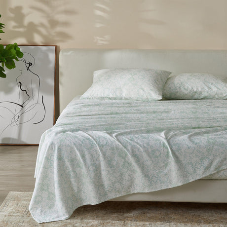 Patina Vie Maison Bed Sheets Twin / Floral - Aqua 100% Cotton Vintage Floral Printed Flannel Sheet Set