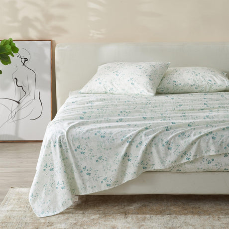 Patina Vie Maison Bed Sheets King / Abstract Floral - Blue 100% Cotton Vintage Floral Printed Flannel Sheet Set