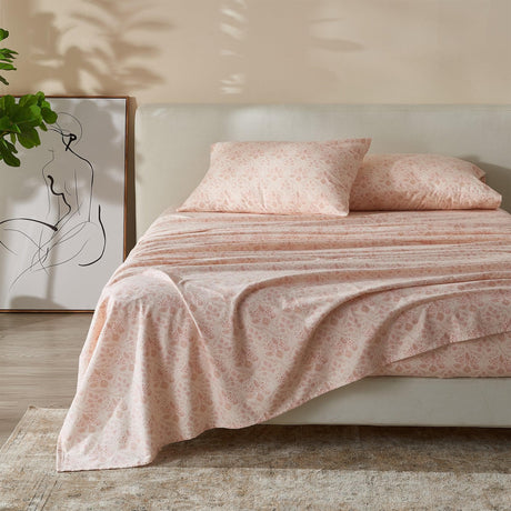 Patina Vie Maison Bed Sheets California King / Floral - Rose Pink 100% Cotton Vintage Floral Printed Flannel Sheet Set