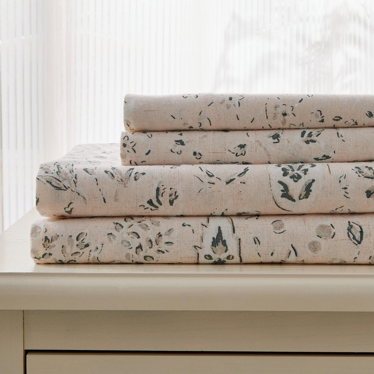 Patina Vie Maison Bed Sheets 100% Cotton Vintage Floral Printed Flannel Sheet Set