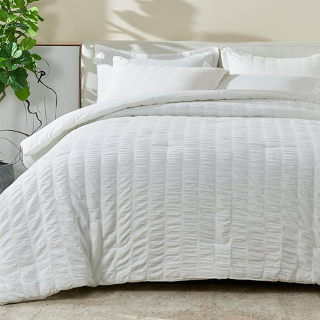 Patina Vie Maison Quilts & Comforters King / Fresh White 100% Cotton Puckered 3 Pc Reversible Comforter Set with Shams