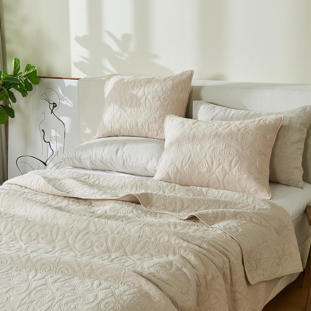 Patina Vie Maison Quilts & Comforters 100% Cotton Quilt Set with Boho Stitched Detail