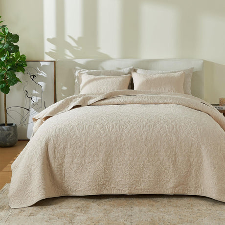 Patina Vie Maison Quilts & Comforters Full / Queen / Natural - Heirloom 100% Cotton Quilt Set with Boho Stitched Detail