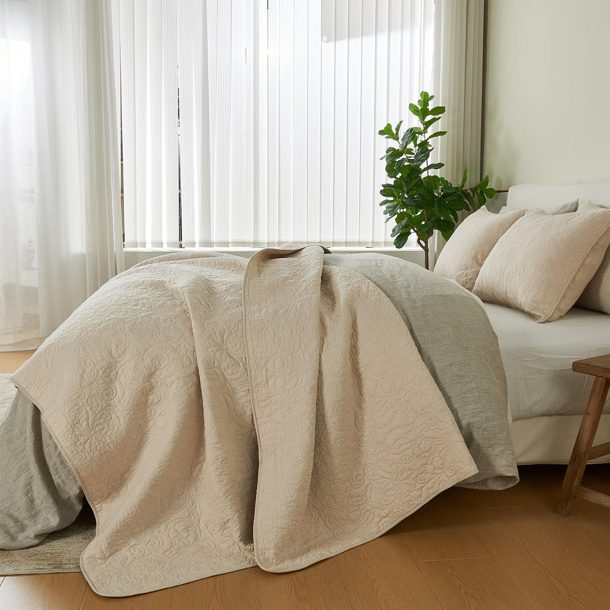 Patina Vie Maison Quilts & Comforters 100% Cotton Quilt Set with Boho Stitched Detail