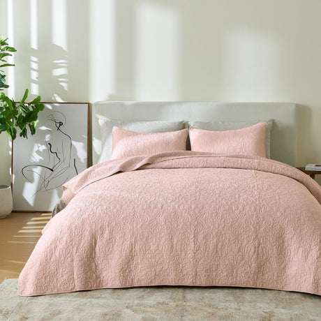 Patina Vie Maison Quilts & Comforters Full / Queen / Rose - Heirloom 100% Cotton Quilt Set with Boho Stitched Detail