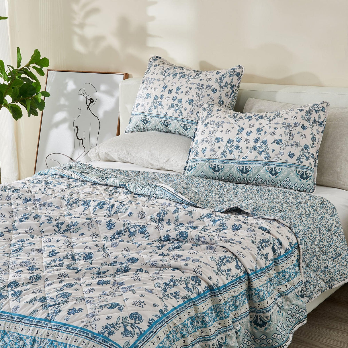 Patina Vie Maison Quilts & Comforters Blue Boho Printed Bordered Quilt Set with Shams