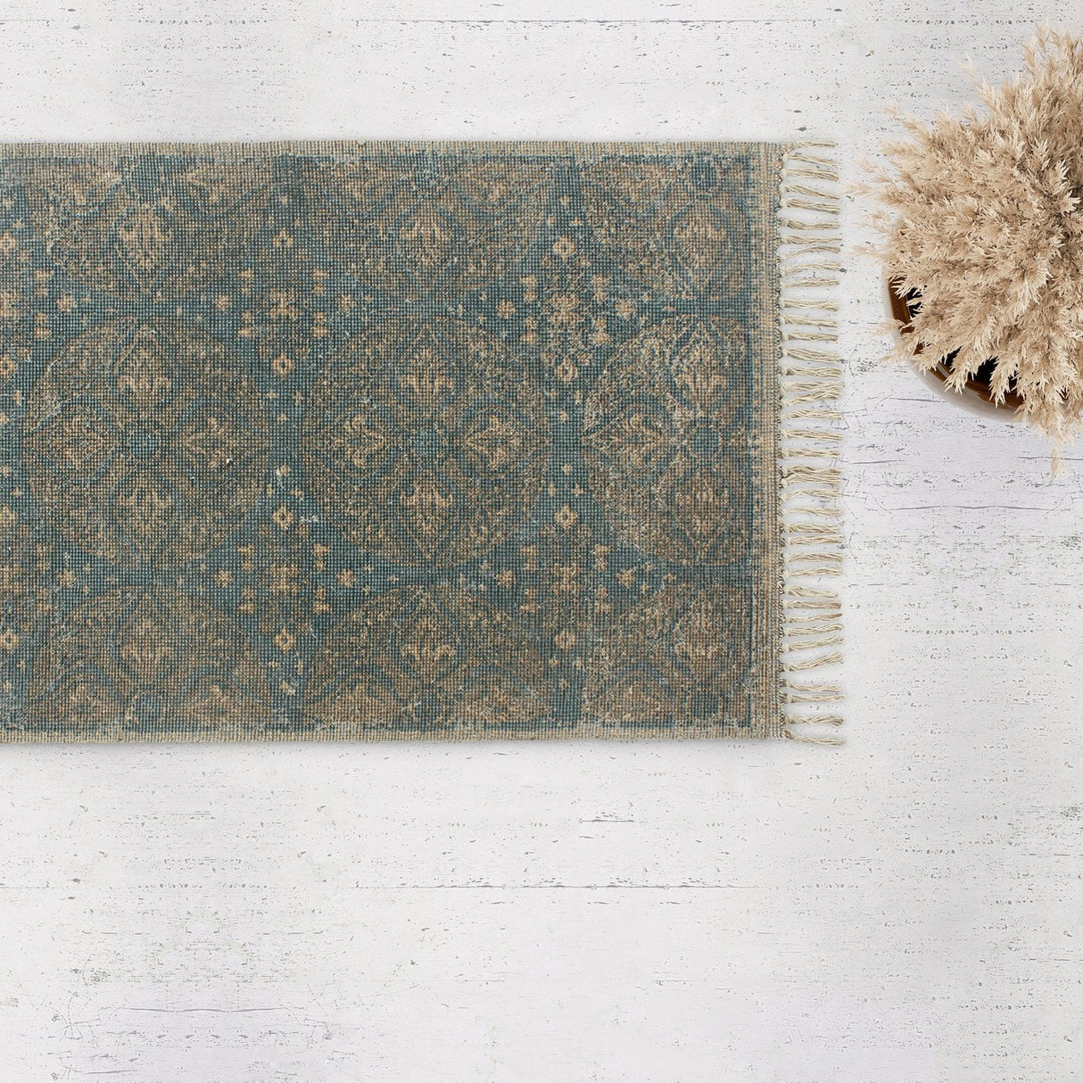 Patina Vie Maison Rugs 2'3" x 3'8" / Blue Geometric Hand Tufted Boho Accent Rug with Tassels