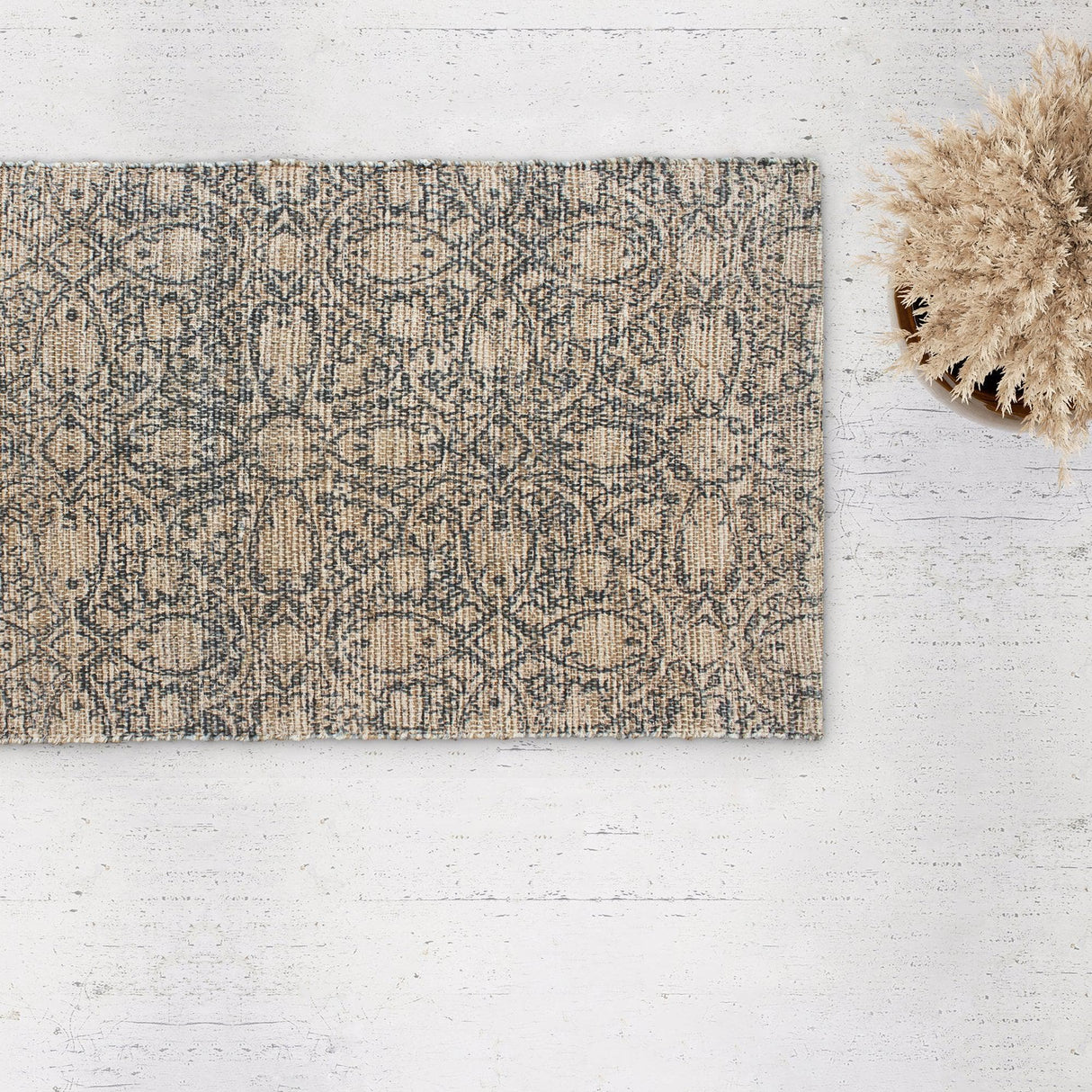 Patina Vie Maison Rugs 2'3" x 3'8" / Brown / Navy Floral Hand Tufted Cotton/Jute Flatweave Boho Rug