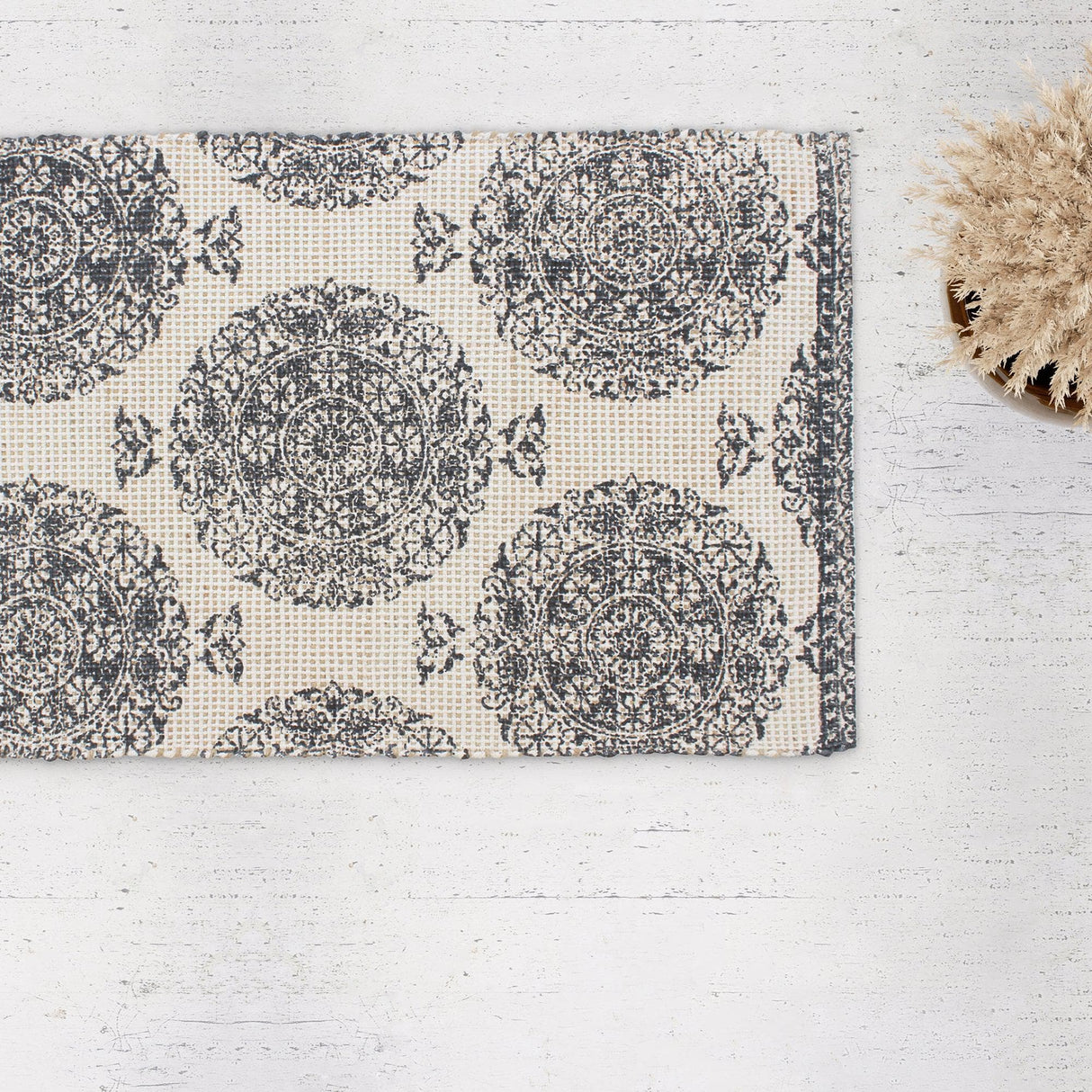 Patina Vie Maison Rugs 2'3" x 3'8" / Navy Medallion Floral Hand Tufted Cotton/Jute Flatweave Boho Rug