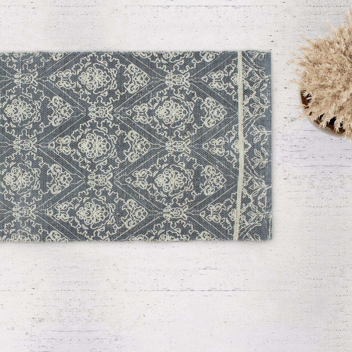Patina Vie Maison Rugs 2'3" x 3'8" / Navy Diamond Floral Hand Tufted Cotton/Jute Flatweave Boho Rug