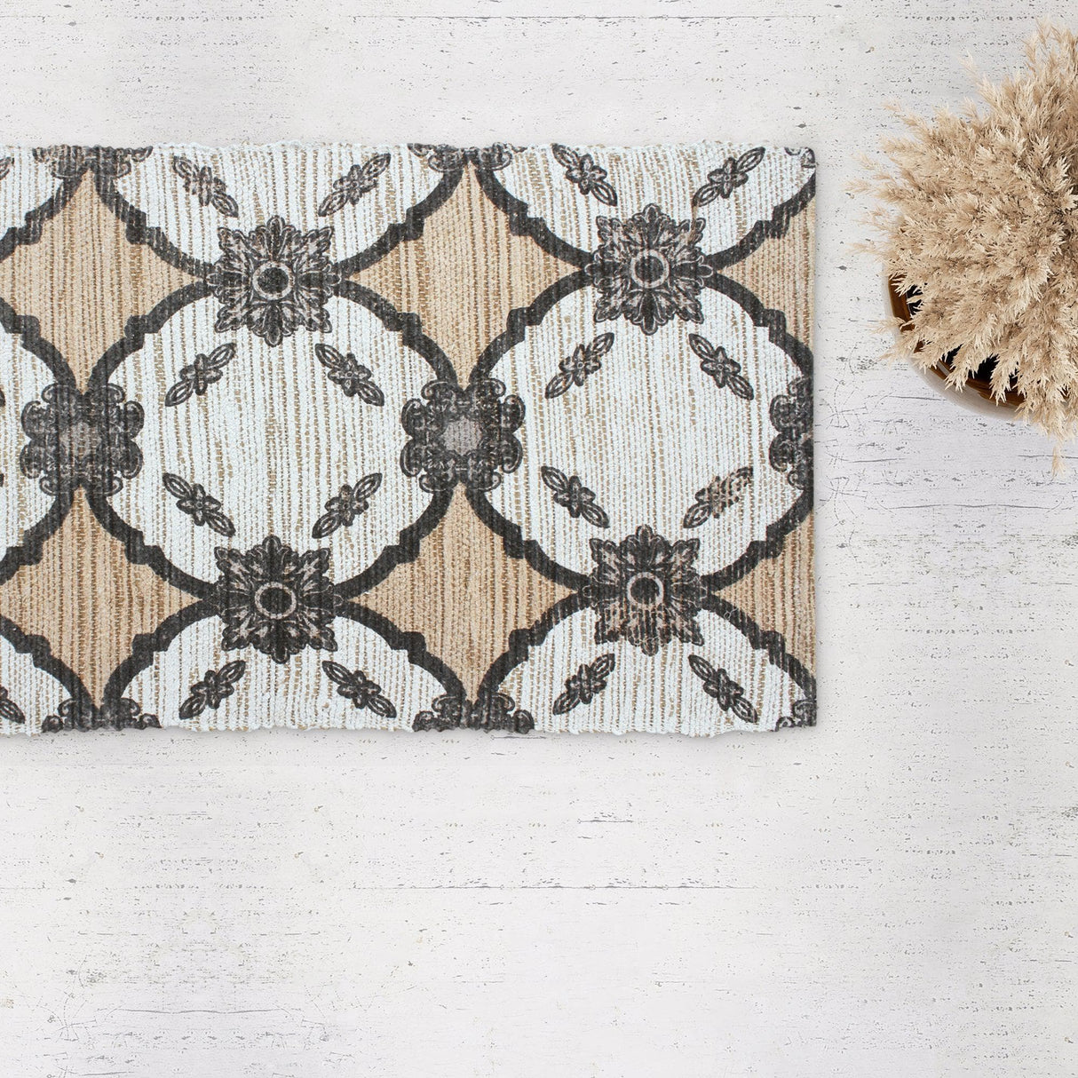 Patina Vie Maison Rugs 2'3" x 3'8" / Navy / Ivory Circular Floral Hand Tufted Cotton/Jute Flatweave Boho Rug