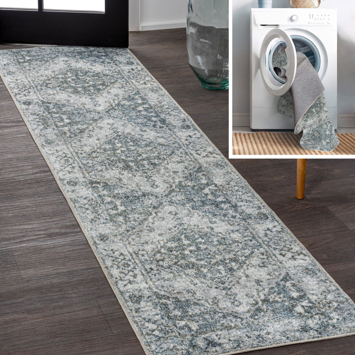 Pavel Distressed Medallion Low - Pile Machine - Washable Runner Rug - Tuesday Morning - Runner Rugs