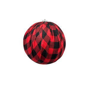 9"   Shatterproof Buffalo Plaid Fabric Wrapped Ball Ornament