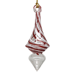 Candy Cane Stripe Blown Glass Ornament - Teardrop