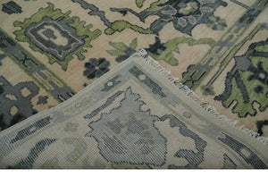 Peach, Charcoal and Green Hand knotted 8x10 and 9x12 Oushak Traditional Wool Area Rug
