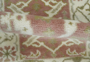 Peach, Ivory and Olive hand knotted 2x3 Oriental Oushak Wool Area Rug