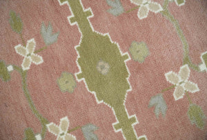 Peach, Ivory and Olive Hand knotted Multi size Oriental Oushak Traditional Wool Area Rug