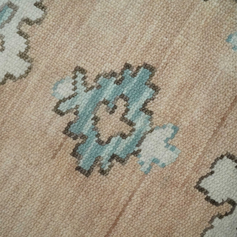 Peach, Ivory and Teal Hand knotted Traditional Oushak Multi Size wool Area Rug