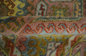 Peach, Mustard, Brown and Gray Oriental Hand Knotted 8x10 and 9x12 Wool Area Rug