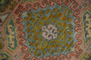 Peach, Mustard, Brown and Gray Oriental Hand Knotted 8x10 and 9x12 Wool Area Rug